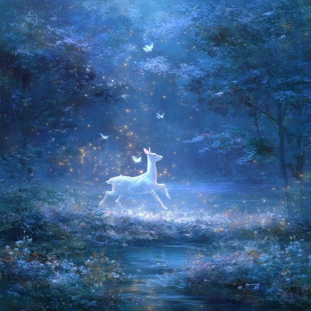 Glowing Deer in an Enchanted Forest Fantasy Art