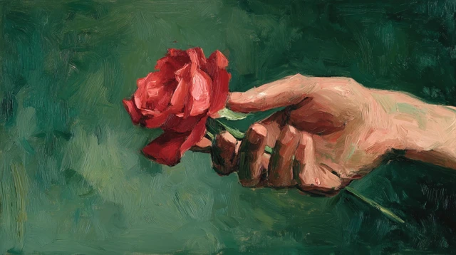 Hand Holding Rose Edward Hopper Style Painting