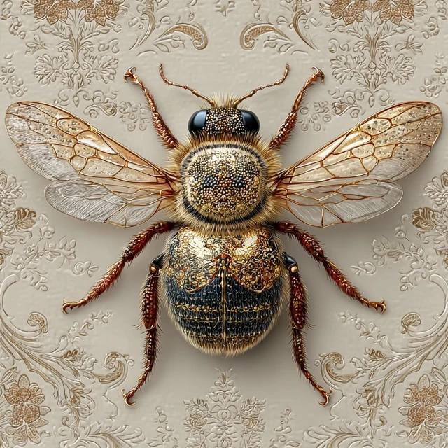 Golden Bee Illustration Vintage Naturalist Art