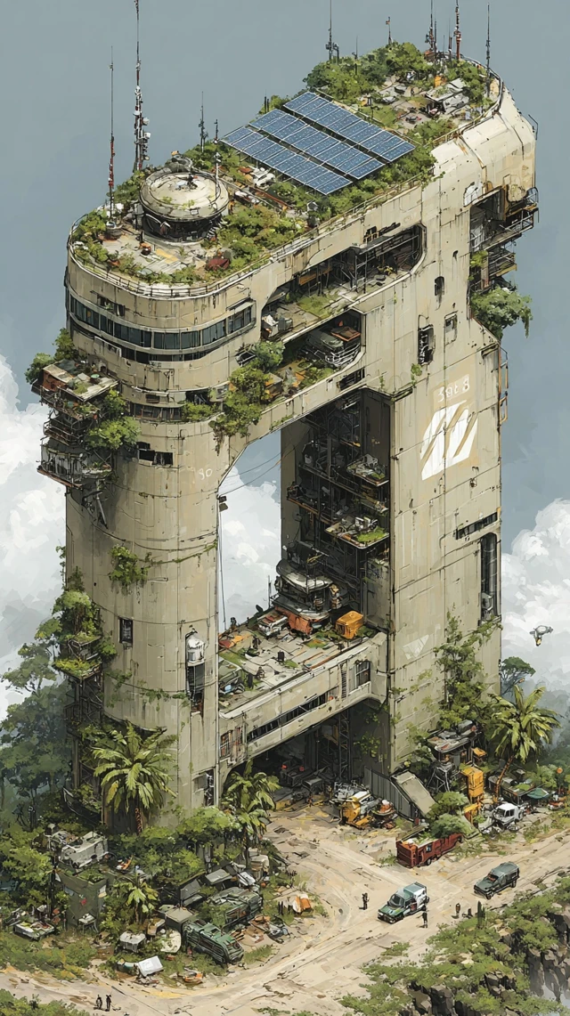 Doomsday Shelter Concrete Pillar with Solar Panels
