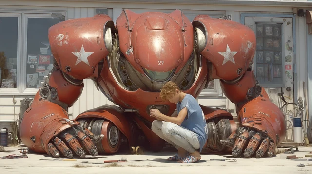 Mecha Repair Team Cinematic Concept Art 3D Render