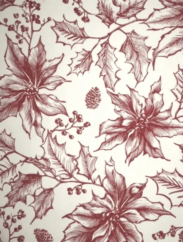 Christmas Botanical Pattern Holly Leaves Poinsettia