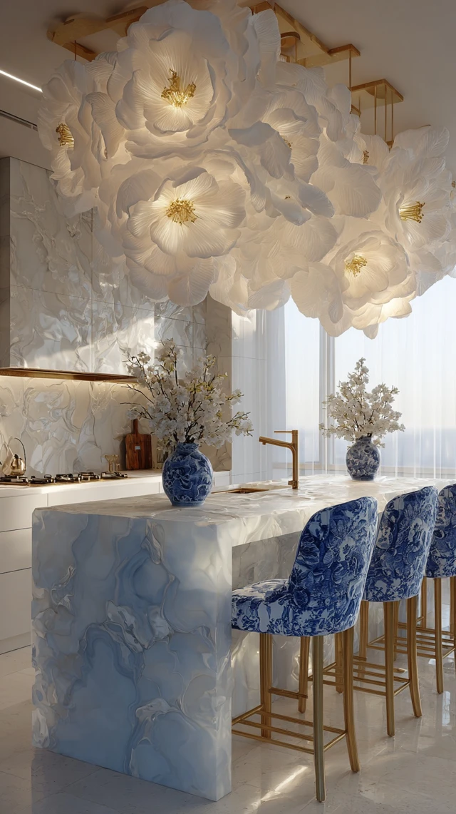 Luxury Kitchen Design with Gold and Chinoiserie Accents