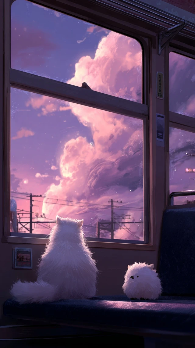 Fluffy Cat Train Ride Anime Art