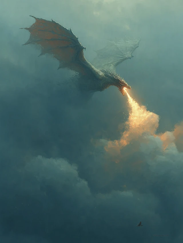 Dragon in the Fog A Realistic Fantasy Scene