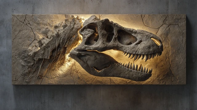 T Rex Skull Fossil Art Installation Wall Decor