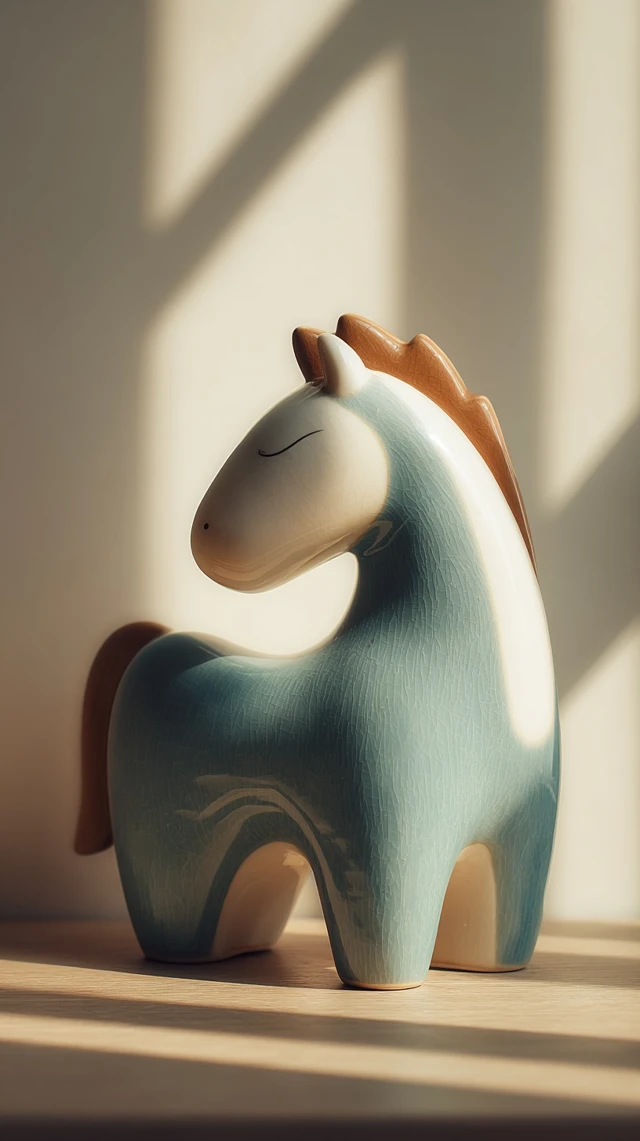 Ceramic Horse Statue Minimalist Cartoon Design