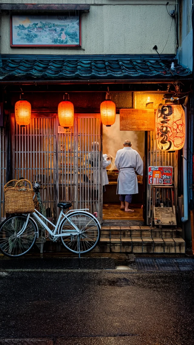 Japanese Sento Bathhouse at Blue Hour