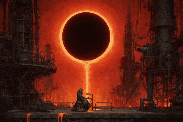 Machine Priest Beneath a Molten Eclipse