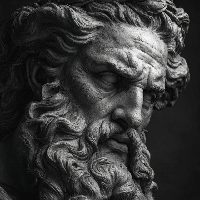 Realistic Zeus Statue Portrait Black and Grey