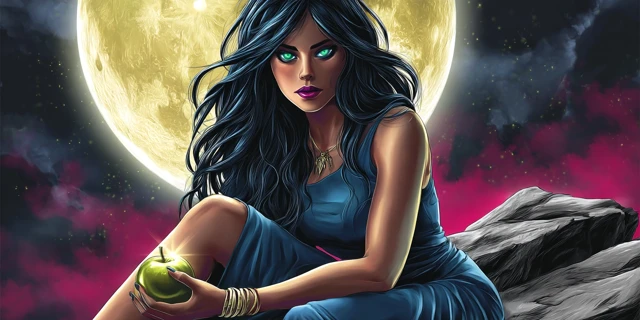 Enchanting Siren with Poison Apple Under Full Moon