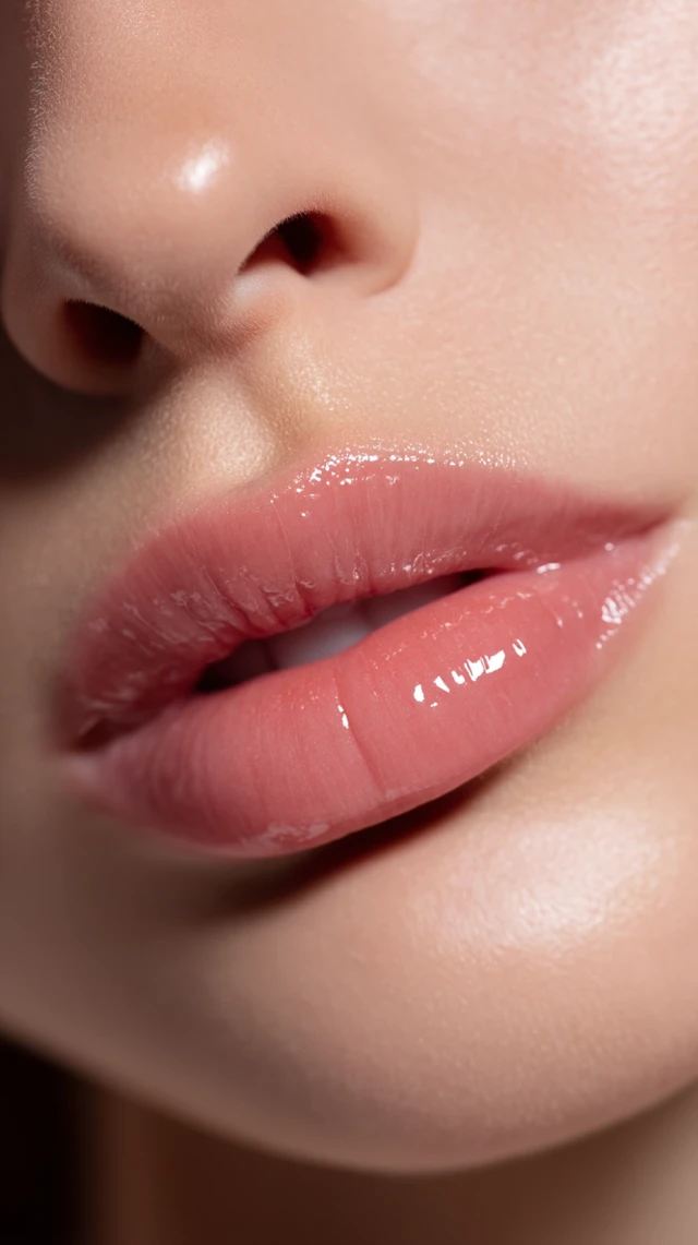 Lip Filler Close Up Glossy Lips and Smooth Skin