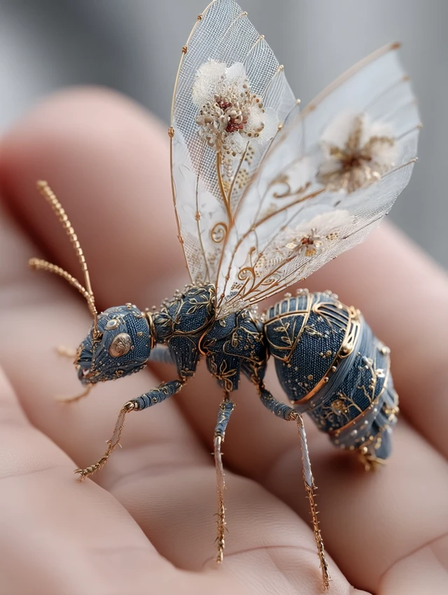 Magical Ant with Flower Wings on a Hand