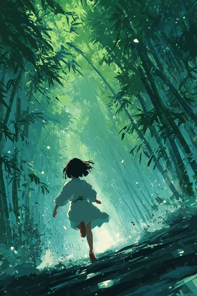 Girl in Bamboo Forest Ghibli Anime Style