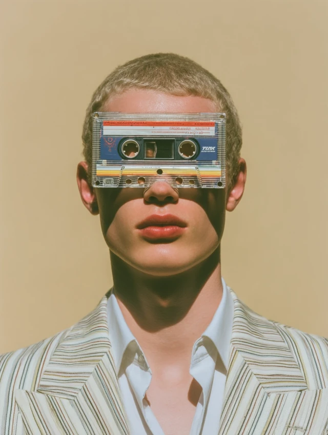Man with Cassette Tape Eyes Hyper Realistic Photo