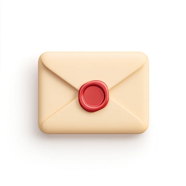 3D Envelope Icon with Red Seal for UI Design