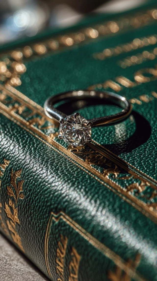 Diamond Ring on Antique Book Elegant Jewelry