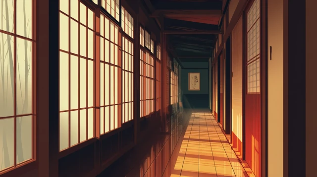 Luxury Japanese Hotel Hallway at Noon