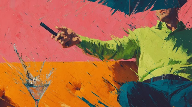 Man in Green Shirt with a Splashing Cocktail Painting