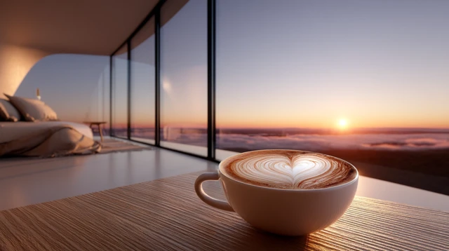 Coffee Latte Art Sunset View Serene Modern