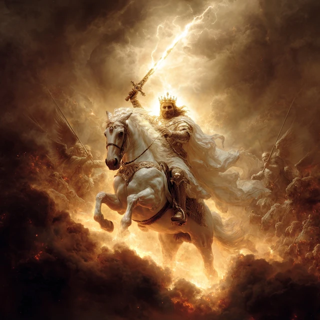 Jesus Christ on White Horse in Battlefield