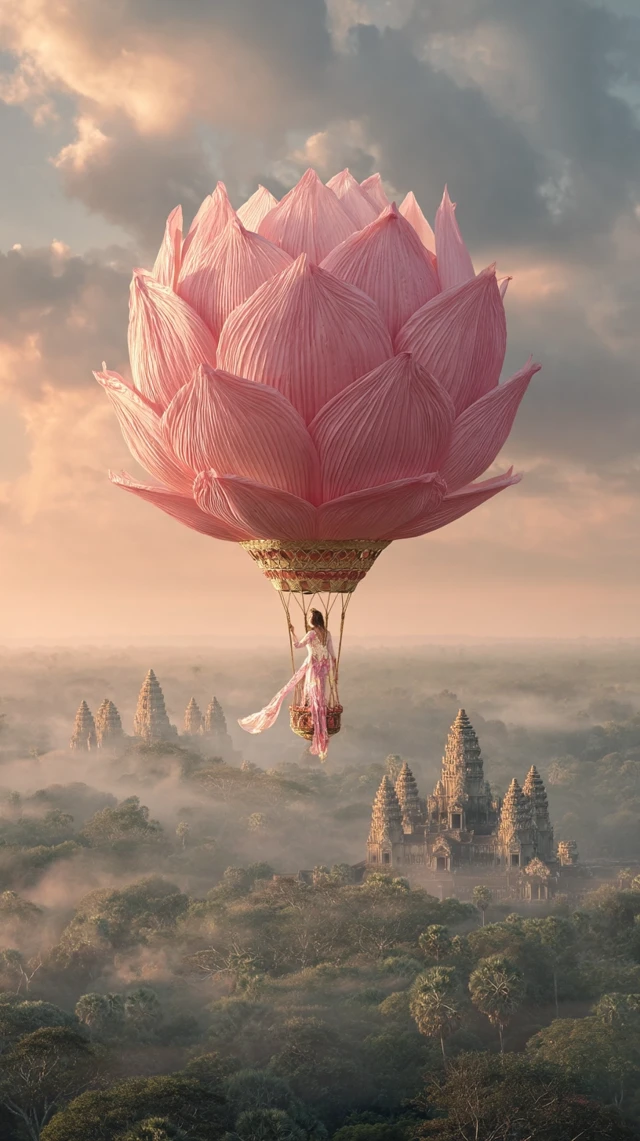 Angkor Wat Dreamscape: Lotus Balloon Over Cambodia