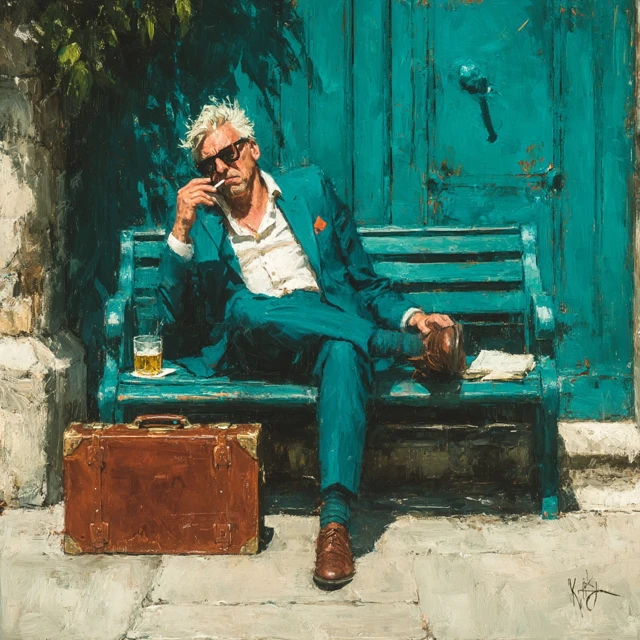 Business Man on Lunch Break Oil Painting