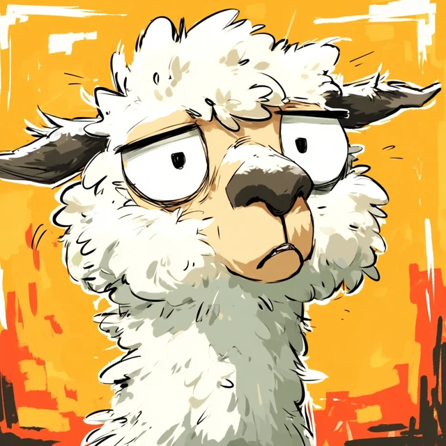 Cute Cartoon Alpaca with Goofy Expression