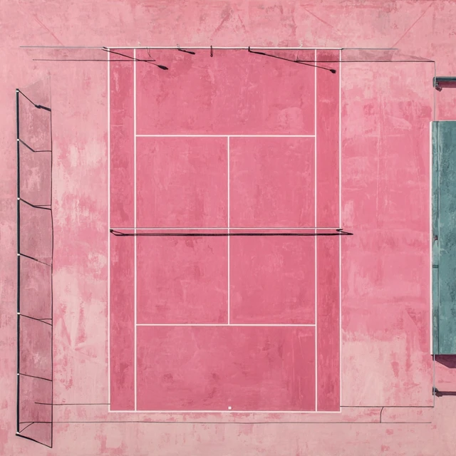 Pink Tennis Court Minimalist Oil Painting
