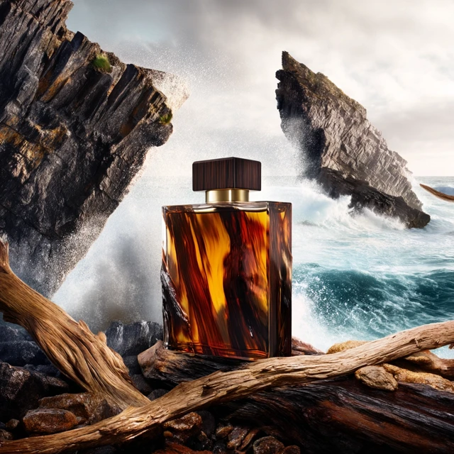 Mens Perfume on a Cliffside Amber Tones Ocean Splash