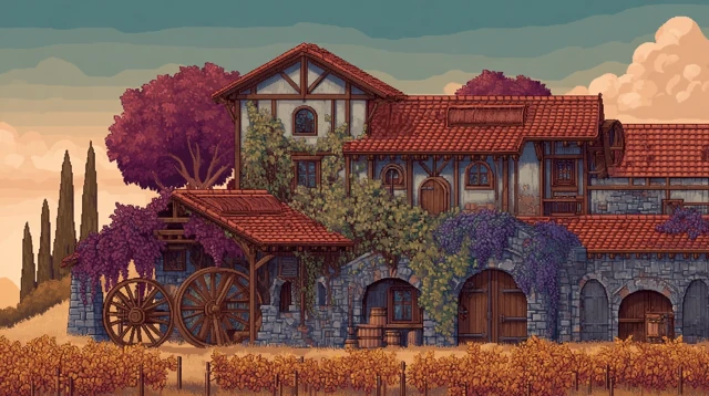 Stardew Valley Winery Pixel Art Building and Vineyard