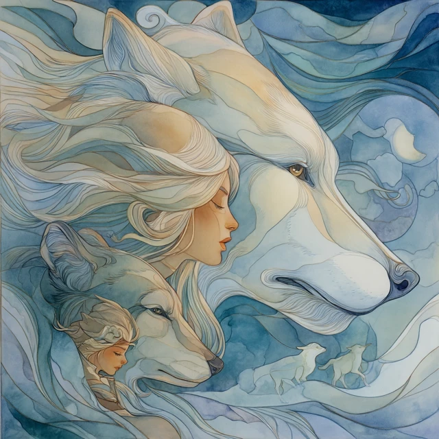 Mother Child and Wolf Illustration by Jody Bergsma