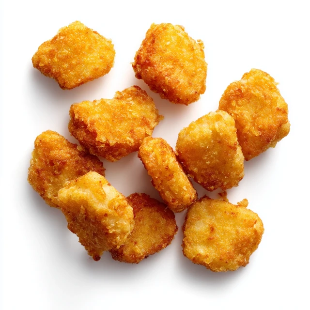 Crispy Golden Brown Chicken Nuggets on White