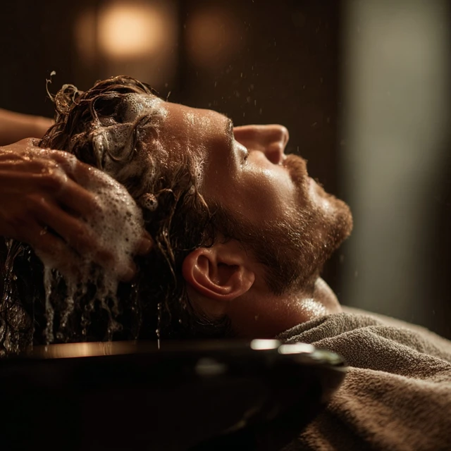 Man Getting Hair Washed at Salon Relaxing and Enjoying