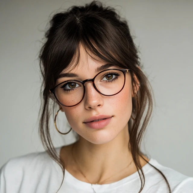 Attractive Brunette Woman Wearing Glasses Natural Look