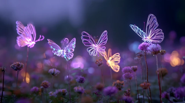 Neon Butterflies in a Dreamy Meadow