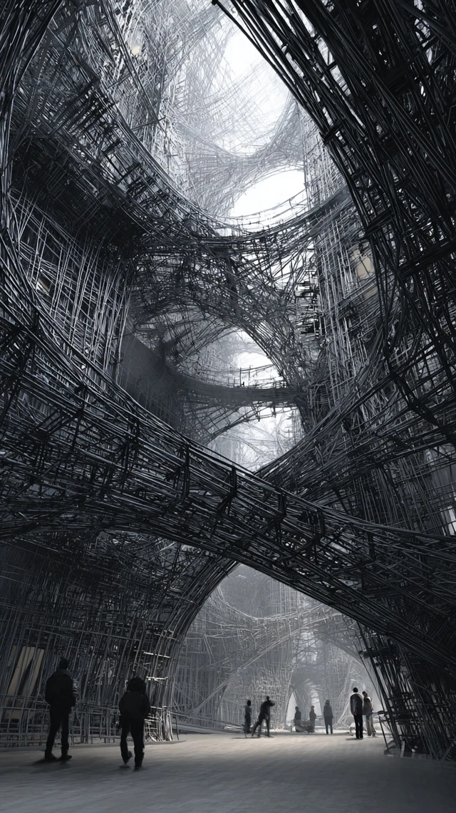 Intricate Steel Structure with People Admiring