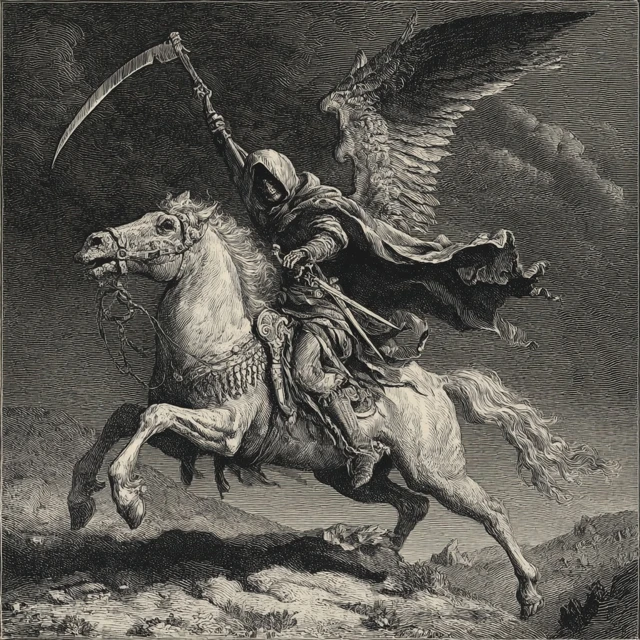 Grim Reaper on Horseback Gustave Dore Style