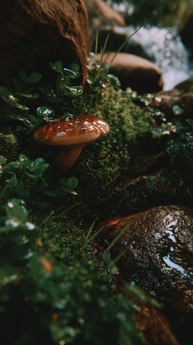 Cubensis Mushroom on Moss Realistic Photo