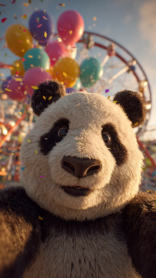 Panda Selfie Amusement Park Golden Hour