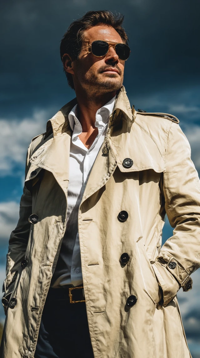 Handsome Man in Trench Coat Outdoors Cinematic