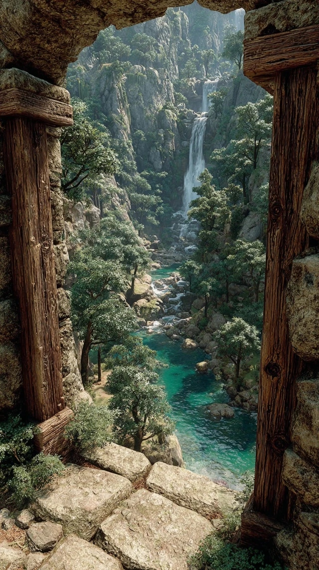 Waterfall Valley View Lush Green Nature Landscape