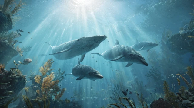 Prehistoric Underwater Scene Early Whale Ancestors