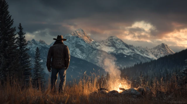Cowboy at Campfire Wilderness Adventure