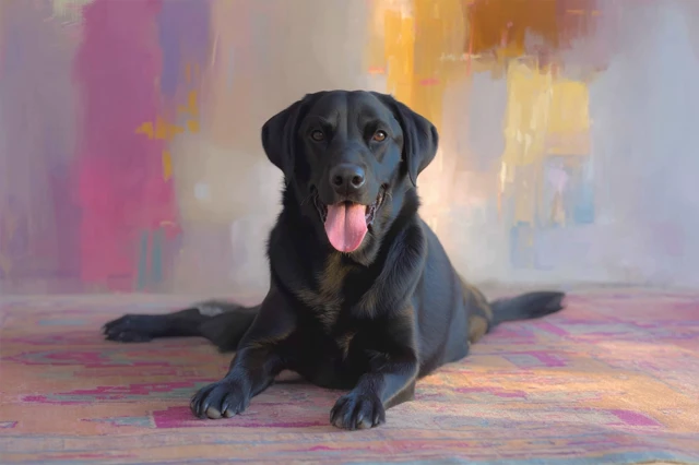 Abstract Dog Portrait Black Lab on Persian Rug