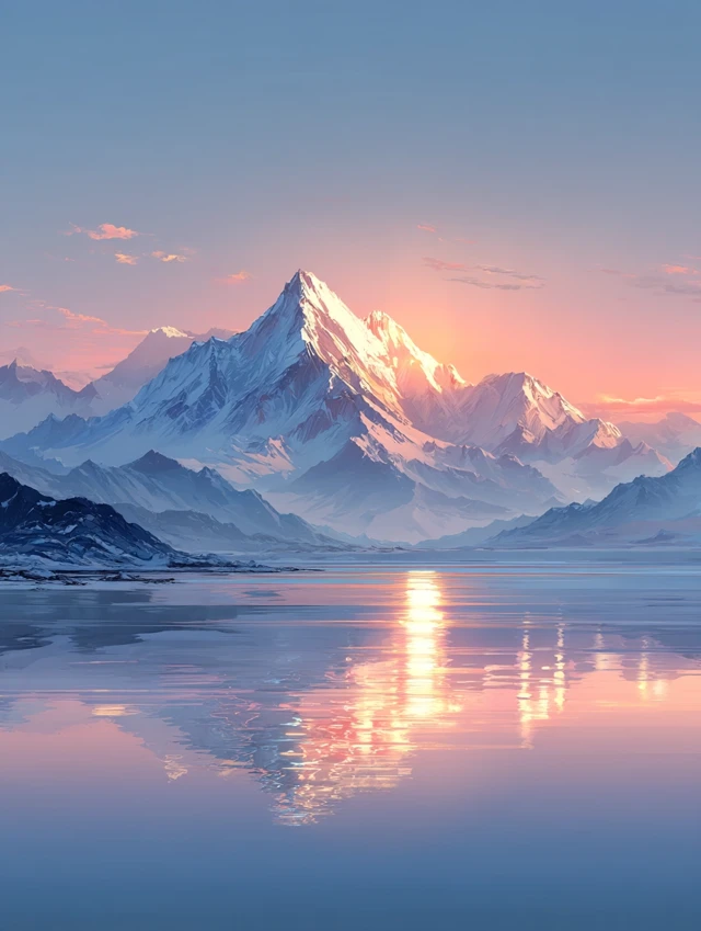 Himalayan Mountains at Sunrise Reflecting in Lake