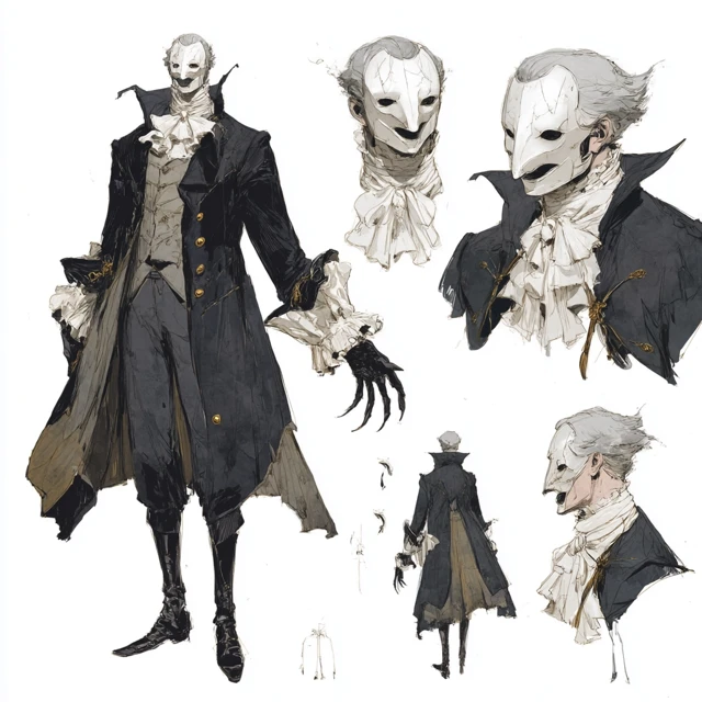 Surreal Villain Concept Sheet Elegant and Sinister Design
