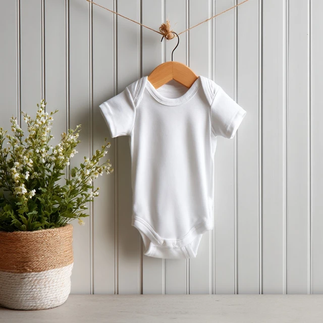 Blank White Baby Onesie Mockup Nursery Stock Photo