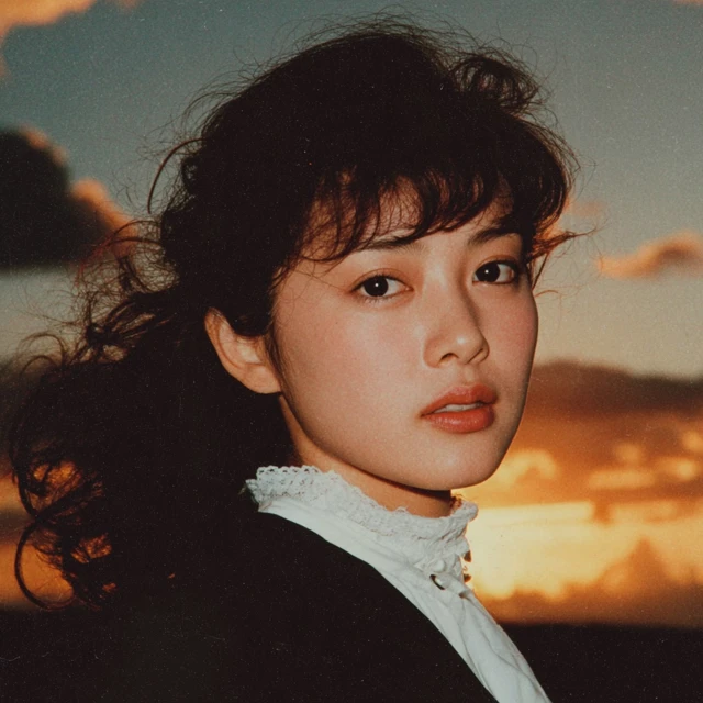 Japanese Woman in the 1990s Retro Sunset Photo
