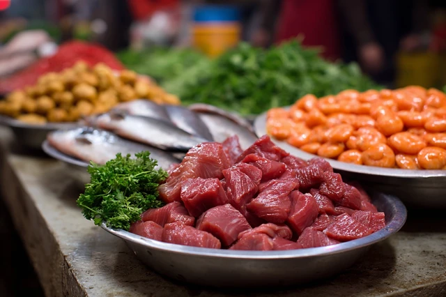 Fresh Market Food Photography Shrimp and Meat